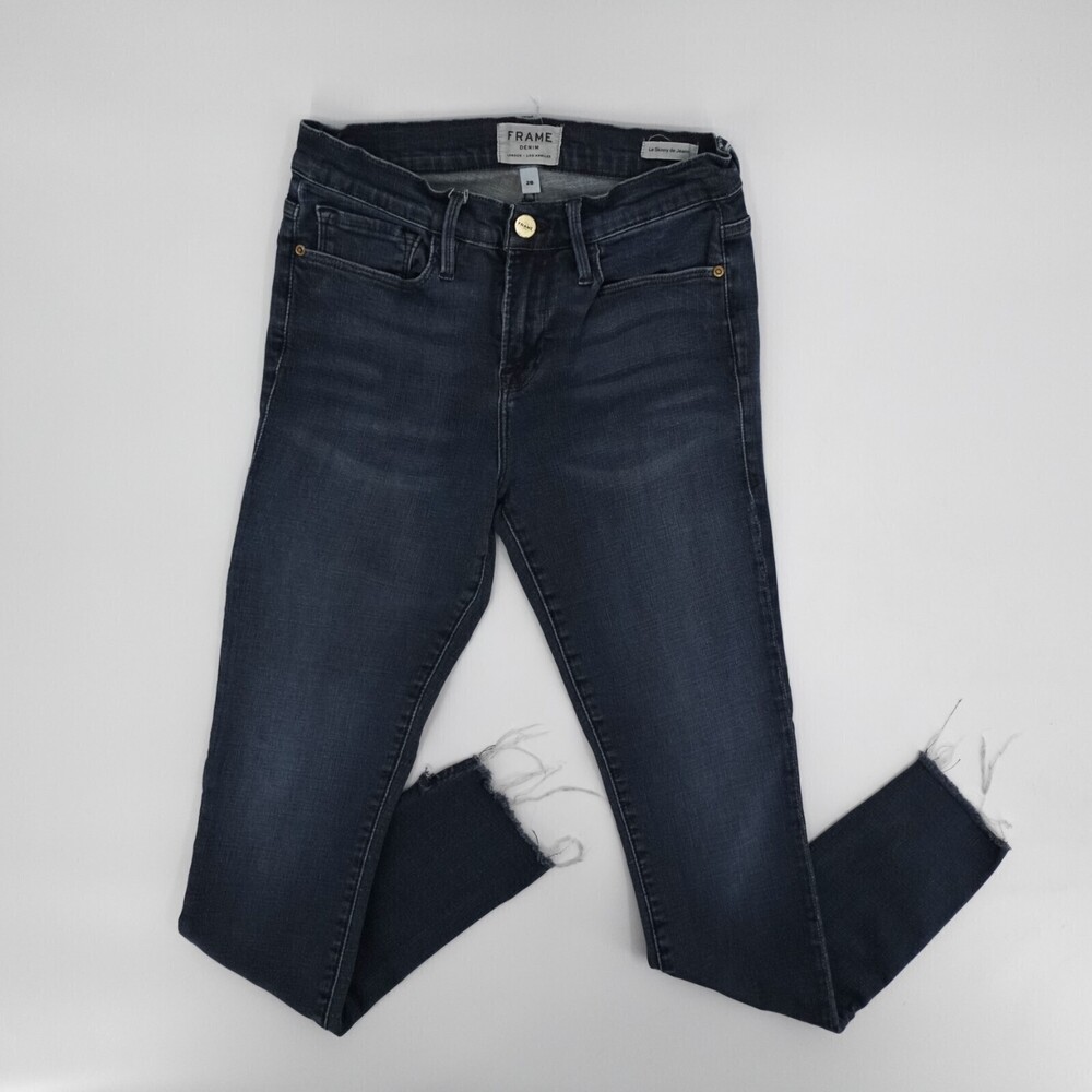FRAME Denim Jeans Womens 28 Blue Raw Hem Skinny 25x27 Mid Rise Medium Wash